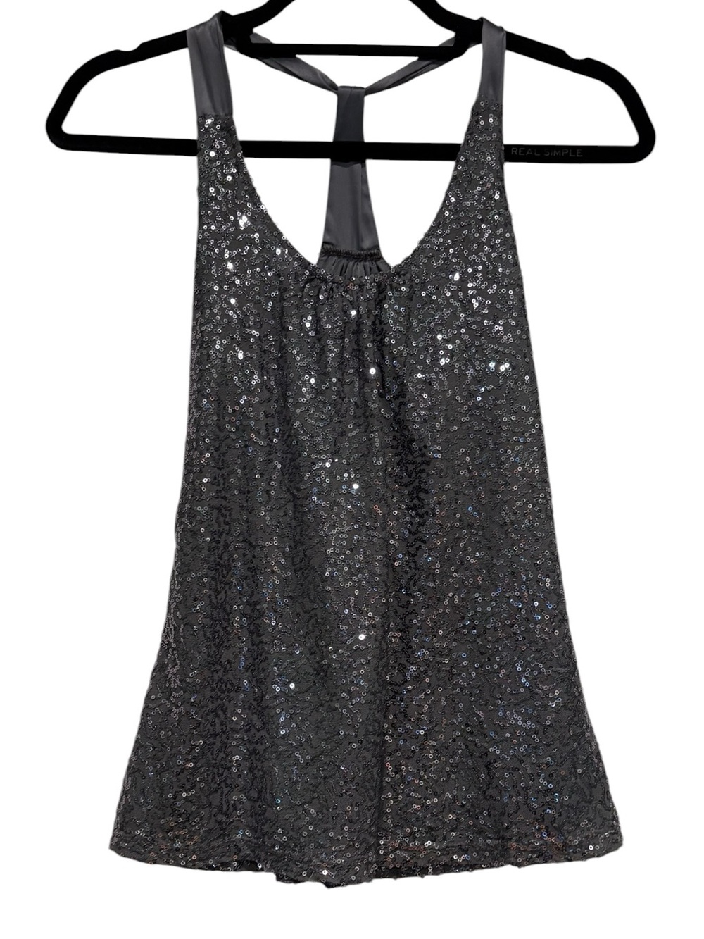 Express - Women's sequin racerback tank top, shirt. Size XS. Gray